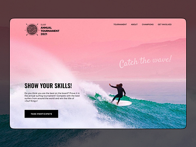 Surf tournament hero concept design figma gradient handwritten font hero section logo minimalistic modern surf surfing tournament typography ui ux vector visual web web design webdesign