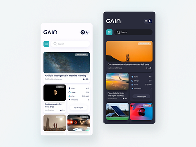 Gain.com dark mode light mode mobile design web app web app design web design web development website website design