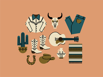 southwestern desert vibes blanket cactus cow skull cowboy cowboy boots cowboy hat desert guitar horseshoe icons jug southwest summer texas vase western