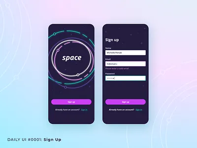 DailyUI 001 - Sign Up app design dailyui dailyui 001 dailyuichallenge sign up signup space ui visual design