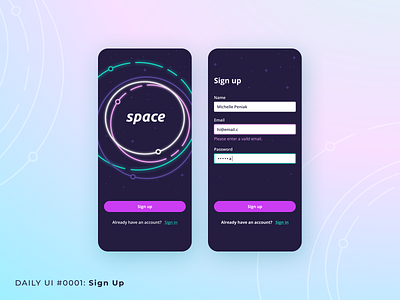 DailyUI 001 - Sign Up app design dailyui dailyui 001 dailyuichallenge sign up signup space ui visual design