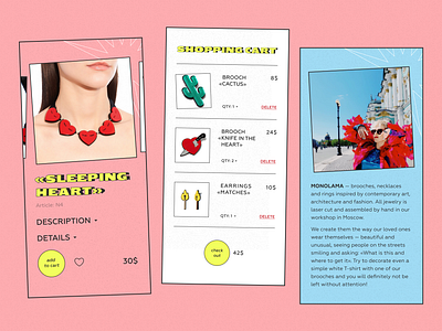 MONOLAMA Redesign concept about adobe blue brooch card cart design e commerce earrings figma illustration necklace photoshop pink product shopping ui ux web