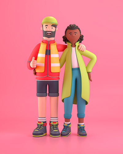 Friends 3d c4d character design firend illustration postman render tourist