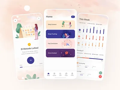 Lullaai Sleep App app baby app childrens illustration clean health app healthcare illustration ios ios app mobile mobile app night mode sleep sleep app statistics ui