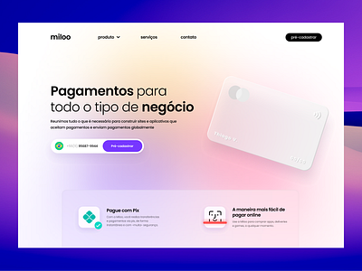 Hero Landing - miloo app branding brasil brazil clean fintech gradient interface payments startup ui ux uxui