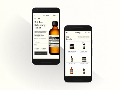 Aesop® Menu and Product Display Page aesop app skincare