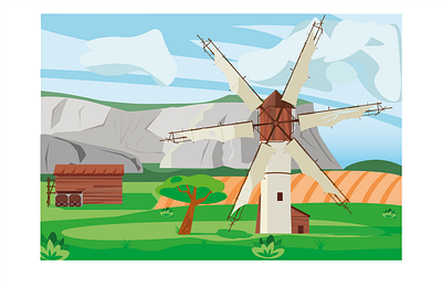 windmill background backgrounds cartoon design environment farm field fields funny illustration landscape vector windmill