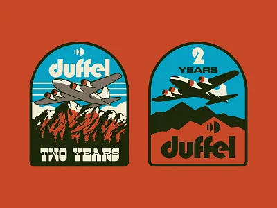 Duffel Patch Concepts airplane badge branding icon illustration logo nature outdoors patch retro vector