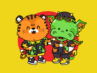 Cool shirts buddies asian baby best friends buddies cartoon cat character cool cute dragon fashion happy illustration japan kawaii korean manga shirts tiger trendy