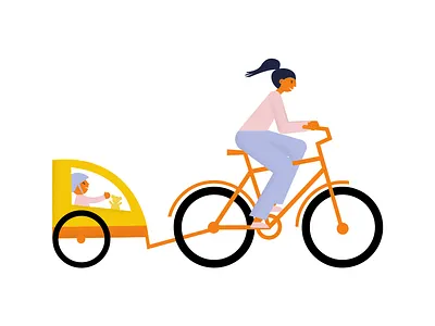 Bike riding illustration bakfiets bike bike ride cargo cargo bike cycle flat illustration mother passenger rider toddler vector