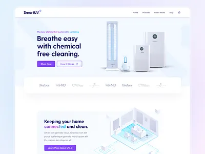Smart UV Homepage air purifier blue clean design ecommerce landing landing page light marketing minimal sanitize sanitizer shop ui uv uv light ux web web design website
