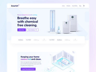 Smart UV Homepage air purifier blue clean design ecommerce landing landing page light marketing minimal sanitize sanitizer shop ui uv uv light ux web web design website