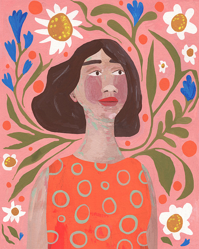 Woman with Plants colorful illustration illustration art illustrator plants traditional art whimsical woman illustration