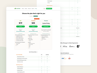 Avochato's Pricing Page with Matrix crm matrix web