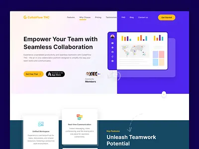 CollabFlow TNC - Collaboration Tool SaaS Landing Page collaboration landing page one page template saas saas landing page tasks webflow template