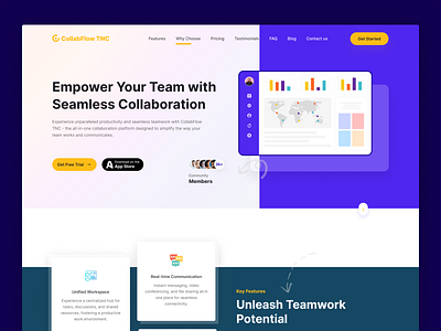 CollabFlow TNC - Collaboration Tool SaaS Landing Page collaboration landing page one page template saas saas landing page tasks webflow template