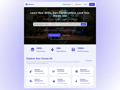 Landing Page for Course Website career cleandesign courses design design process digital learning edtech education figma hero section interface landingpage moderndesign ui uidesign userinterface ux uxdesign webdesign websitedesign