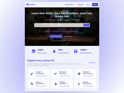 Landing Page for Course Website career cleandesign courses design design process digital learning edtech education figma hero section interface landingpage moderndesign ui uidesign userinterface ux uxdesign webdesign websitedesign