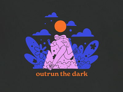 Outrun The Dark character design flower handmade illustration lettering person plant run running sun texture type typography woman