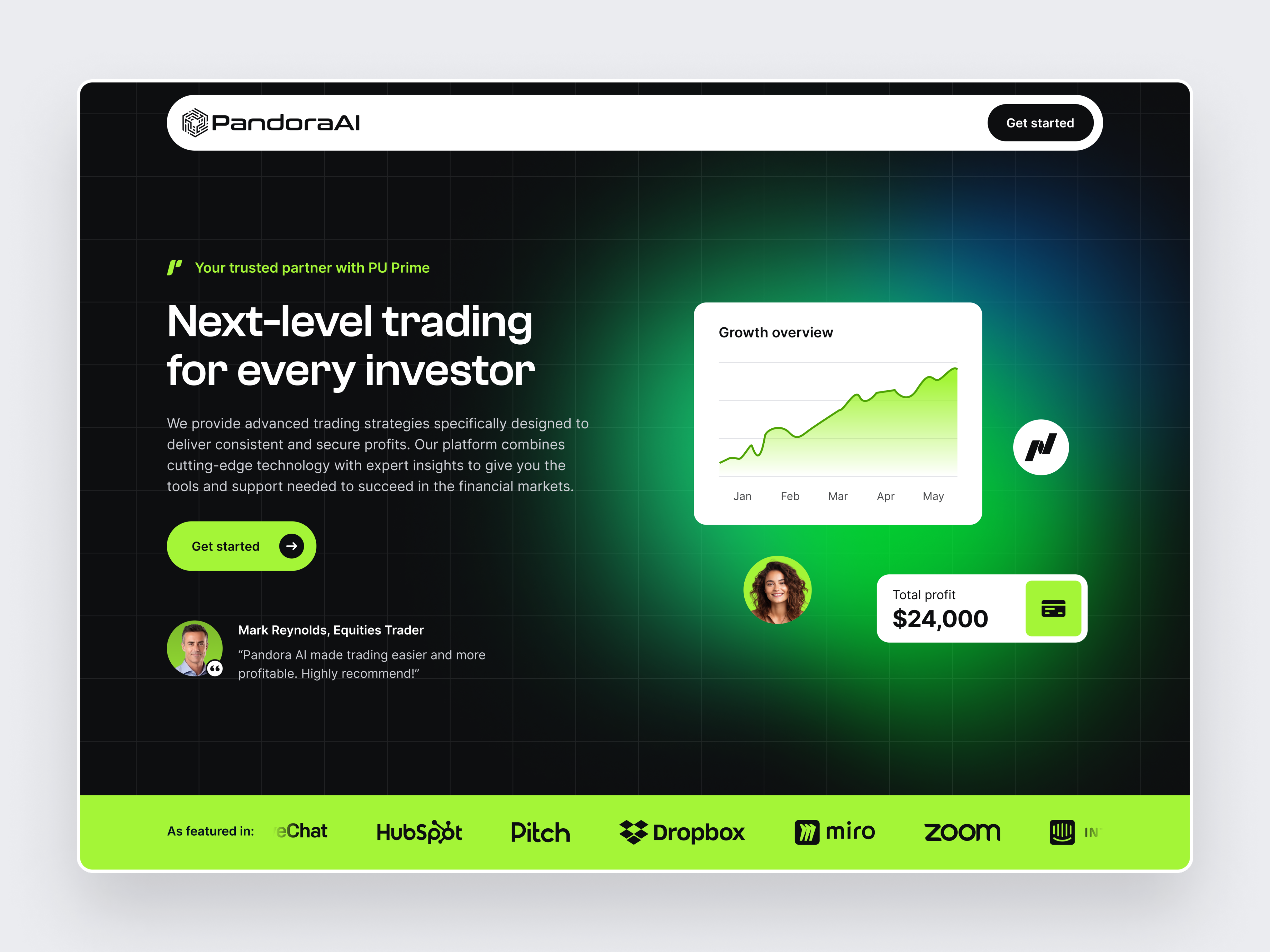 Pandora AI design investments landing landing page trading web web design webdesign webflow website