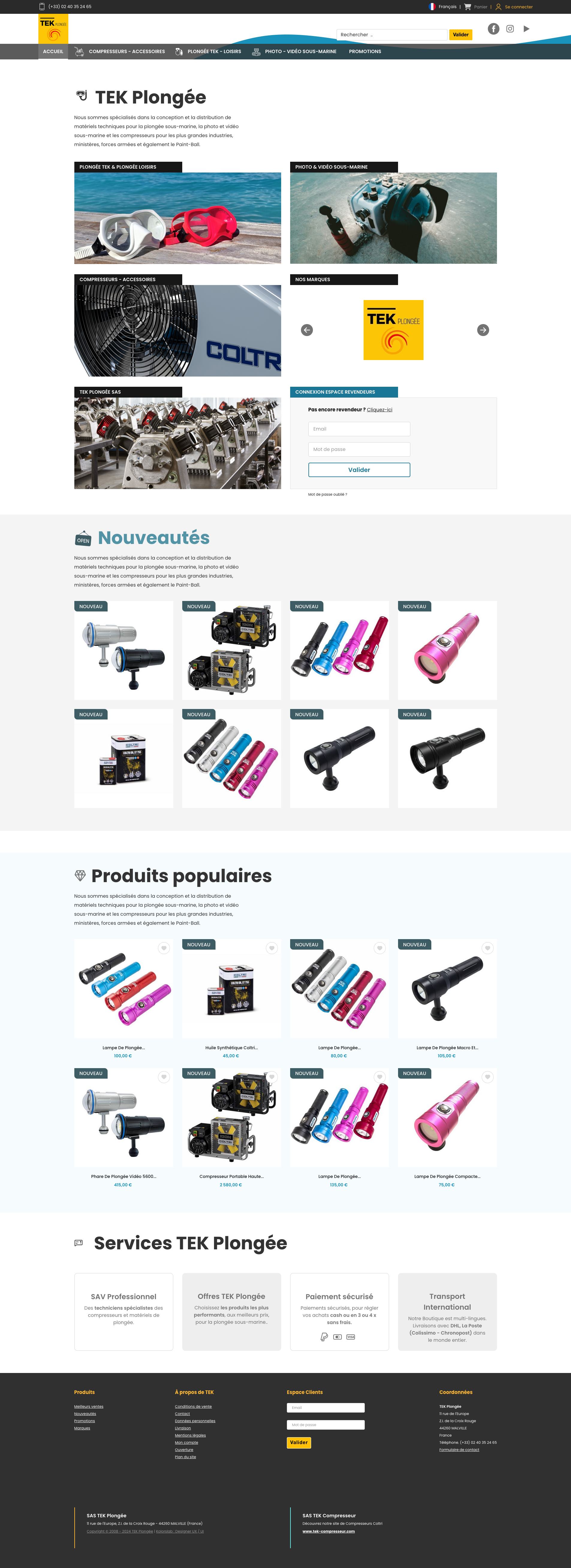 Homepage Responsive - UI design from Scratch TEK Plongée - PS 8 e commerce graphic design kolorslab prestashop product ui ux