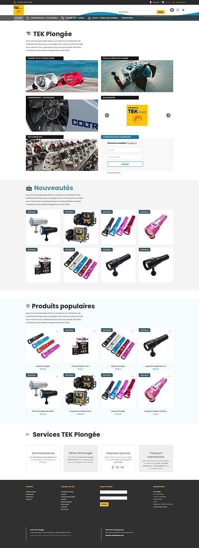 Homepage Responsive - TEK Plongée - Prestashop 8 e commerce graphic design prestashop ui ux