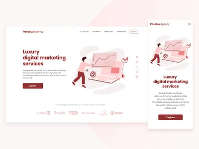 Pasalux 🚀 | Digital Marketing Landing Page Header Exploration agency design digital header header illustration hero illustration landing landing page marketing mobile red responsive web website