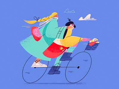 Girls On A Bike 2d character activity art bike blog illustration character character design cycling dog explainer flat illustration friends girl character illustration joy procreate spring texture vector weekend