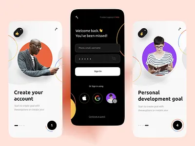 Onboarding- Mobile design black circle creative design goal goals uidesign webdesign