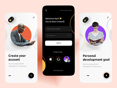 Onboarding- Mobile design black circle creative design goal goals uidesign webdesign