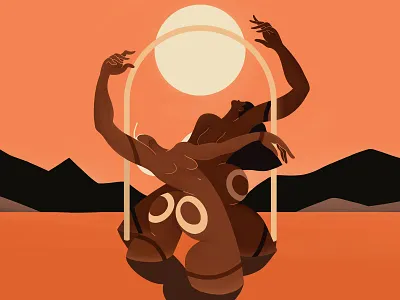 Golden Hour ๐ arc characterdesign dance goldenhour illustration mountains orange sun sunset warm women