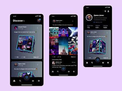 Social Media with Cube / Clout9 3d 3d animation app art color design media mobile mobile app product simple site social social media ui ui design ux uxdesign web