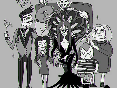 The Addams Family illustration @blacknwhite @oldmovie @vintagestyle @wacomintouspro art creepyillustration design flat illustration illustrator type