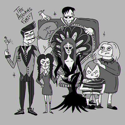 The Addams Family illustration @blacknwhite @oldmovie @vintagestyle @wacomintouspro art creepyillustration design flat illustration illustrator type