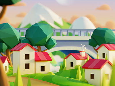 3D illustration - Town Bridge 3d 3d art 3d illustration 3d landscape blender blendercycles bridge cycles day eevee house illustration landscape landscape illustration sunset town village