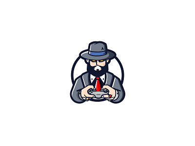 mafioso gamer beard character console controller design flat game gamer gaming gaming logo illustration logo mafia mafioso mascot mobs modern play playstation vector