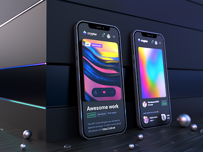 Crypter® – Dark Mobile Version 3d 3d render app crypto dark mockup dark mode iphone 12 iphone 12 mockup iphone 12 pro iphone mockup marketplace mobile mobile app mobile nav mobile navigation nft ui ui design ux ux design