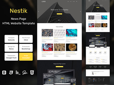 Nestik News Page HTML Web Template V1.0 bem blog business homepage html personal portfolio sass shop store web website