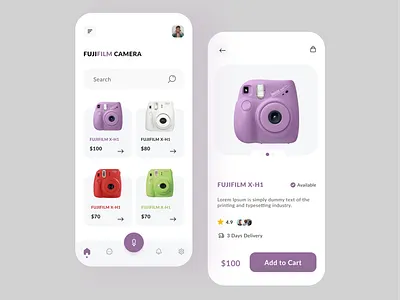 Camera Shop App best design best shot branding camera clean shot film camera fujifilm mobile app mobile app design mobile ui shopping app uidesign uiuxdesign