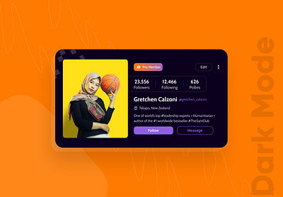 Polly - Social Media Profile Card (Dark Mode) darkmode designagency productdesign social media design theinfinitecanvas uidesign uxdesign webdesign