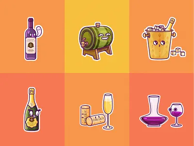 Illustration of personification wine set bottle flat illustration outline wine