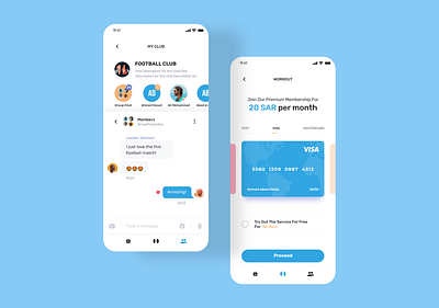 Fitness and Social Community App UI adobexd app billing chat community design ios message payment social store ui uidesign uiux ux uxdesign visa visa card