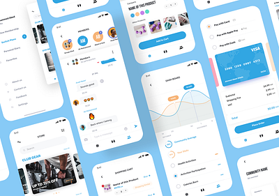 Fitness and Social App UI adobexd app cart chart chat design fitness ios messages payment social store ui uidesign uiux ux uxdesign