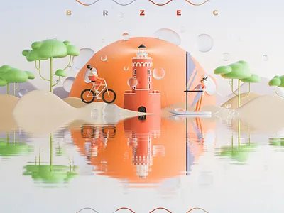 Ad for Kolobrzeg city 3d 3d art 3d character 3d ilustration adobe illustrator bicycle blender3d geometric kolobrzeg nature sea toy windsurfing