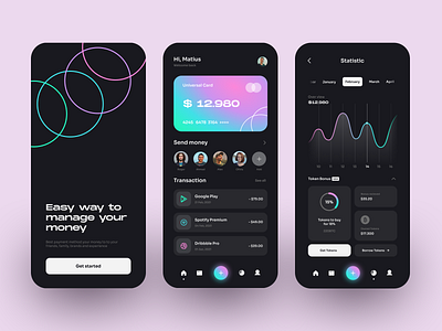 Finance App app bank bank app black chart clean dark design elegant finance finance app gradient minimalist mobile app mobile design money app statistic ui ux wallet app