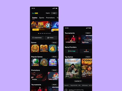 Casino app app design betting casino casino games clean dark app dark ui design figma games ios app ios app design mobile slot ui