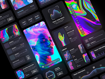 Braindance Courses || Cyberpunk augmented reality bright colors color concept courses cyberpunk dark theme design futurism glassmorphism mobile neon product design ui visual design vr widget