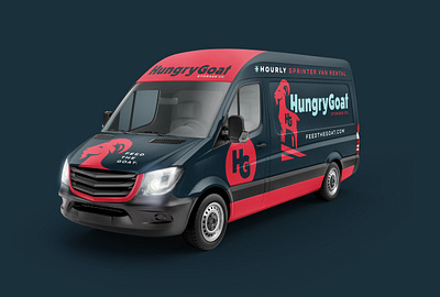 HungryGoat Sprinter Vans animated billygoat branding bus facility goat goatee logo mascot mockup moving sprinter storage van vehicle vehicle wrap