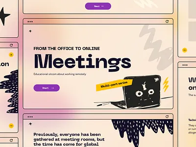 Meetings_Educational sitcom design desktop film education gradient graphicdesign illustration instruction interaction design learning online app online meeting quarantine screenlife sketch social distancing technology ui ux vector zoom