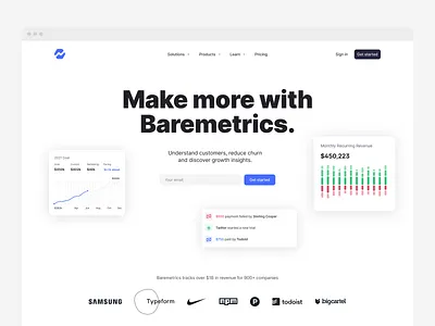 Baremetrics · Marketing page redesign baremetrics design landing page marketing site startup